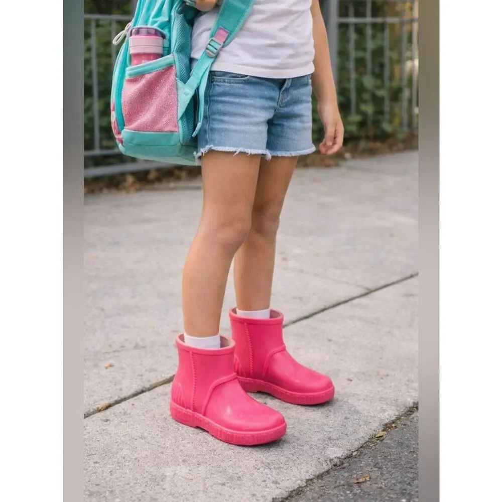 UGG Kids Pink Rain Boots Fleece Lined Size 13 Waterproof School Shoes